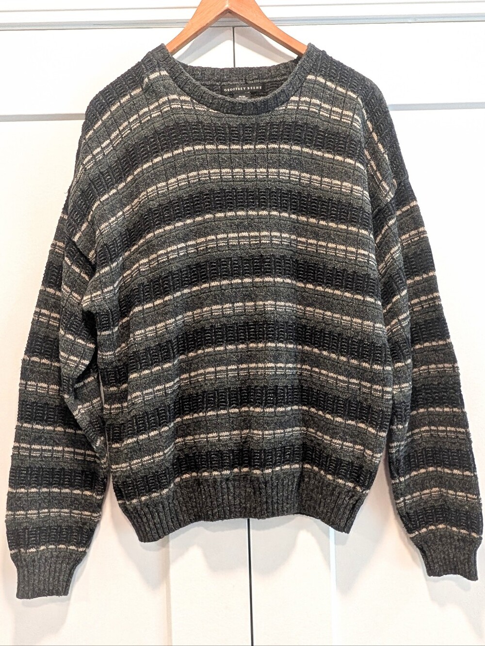 VINTAGE Geoffrey Beene Striped Crewneck Oversized Baggy Sweater Size Medium